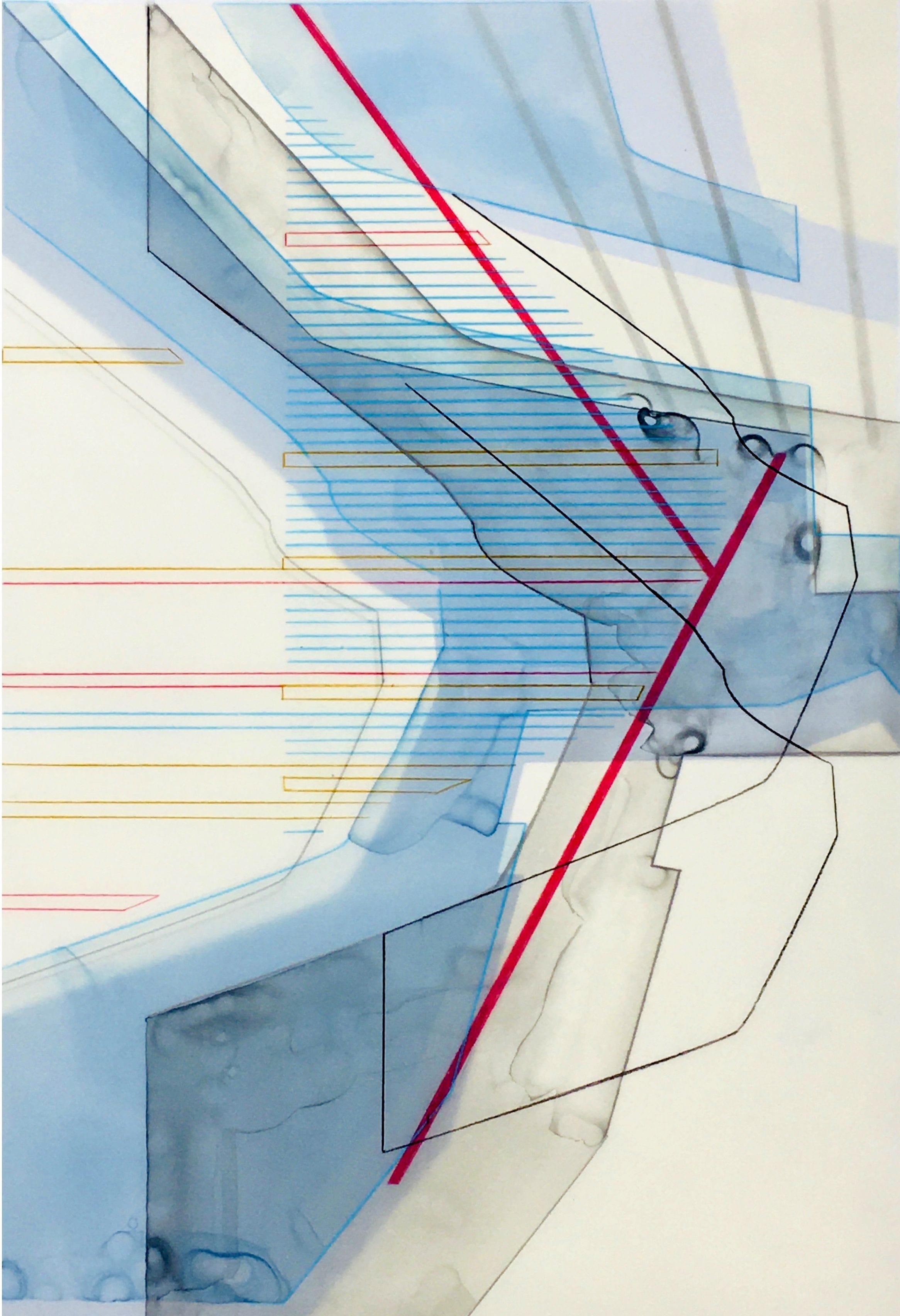 Rome, MAXXI#2
Ink and colored pencil on Mylar mounted on gouache on paper. 
19x13 inches, 2020